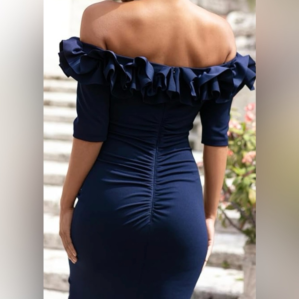 Xscape Strapless Navy Dress- Size 14 - Picture 4 of 13
